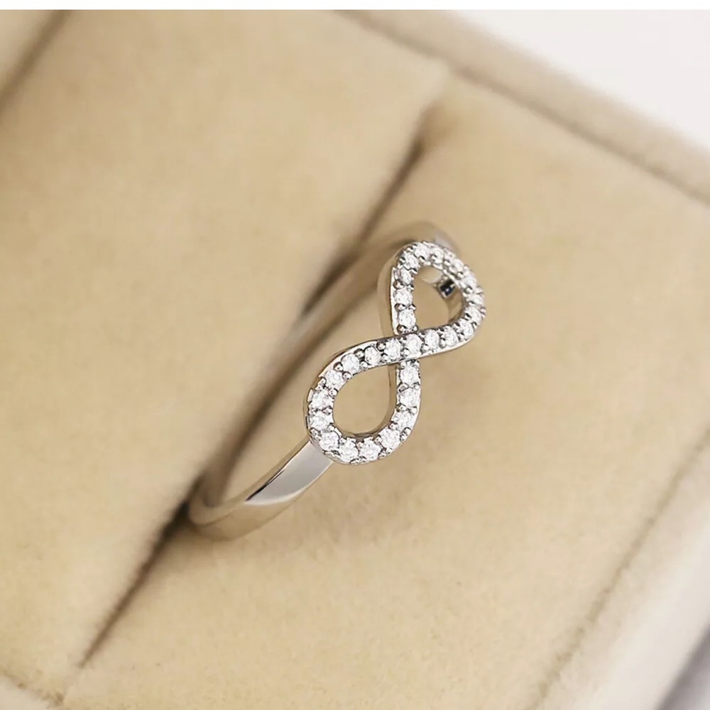 Infinity Women 925 Silver Rings White Sapphire - Picture 1 of 4